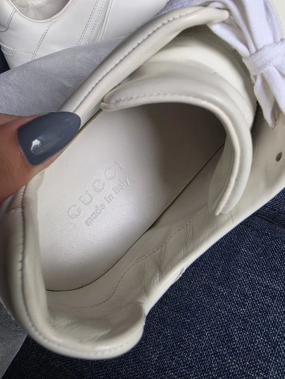 Authentic Gucci GG White Leather Men's Sneakers Shoes